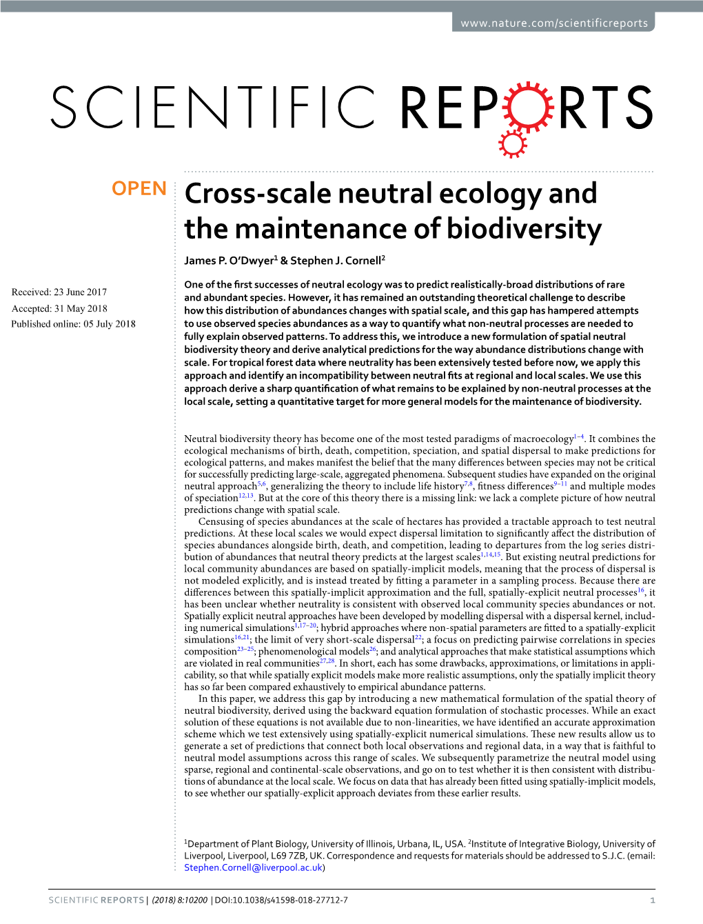 Cross-Scale Neutral Ecology and the Maintenance of Biodiversity James P