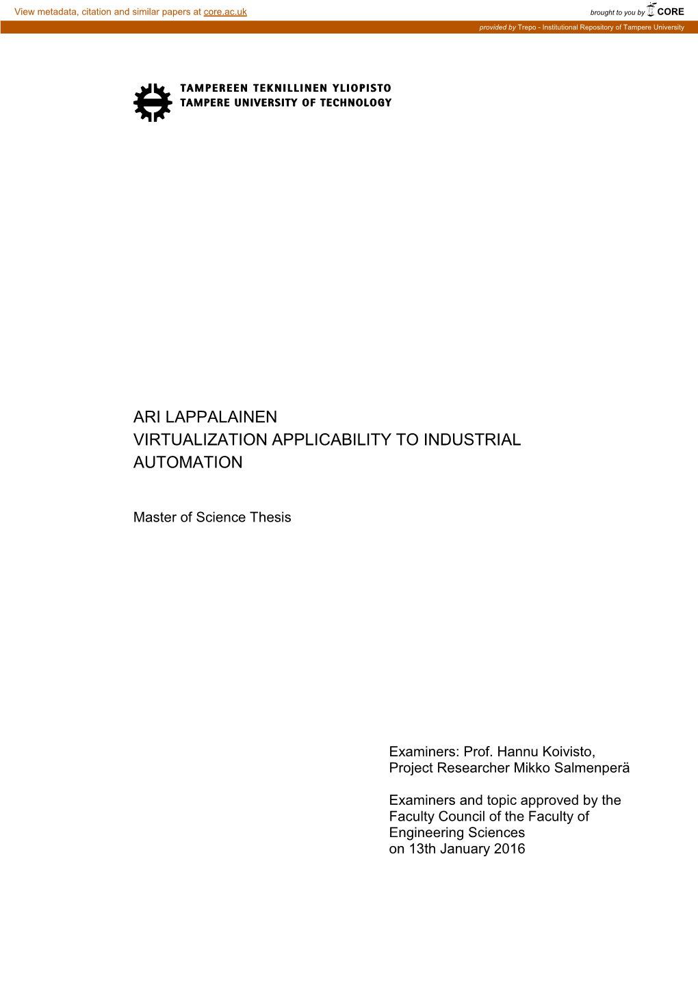 Virtualization Applicability to Industrial Automation