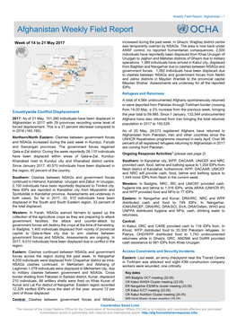 Afghanistan Weekly Field Report