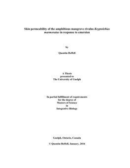 Skin Permeability of the Amphibious Mangrove Rivulus Kryptolebias Marmoratus in Response to Emersion