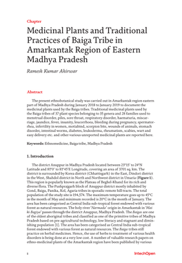 Medicinal Plants and Traditional Practices of Baiga Tribe in Amarkantak Region of Eastern Madhya Pradesh Ramesh Kumar Ahirwar