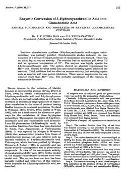 Enzymic Conversion of 3-Hydroxyanthranilic Acid Into Cinnabarinic Acid PARTIAL PURIFICATION and PROPERTIES of RAT-LIVER CINNABARINATE SYNTHASE by P