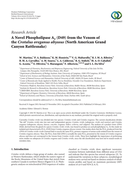 A Novel Phospholipase A2 (D49) from the Venom of the Crotalus Oreganus Abyssus (North American Grand Canyon Rattlesnake)