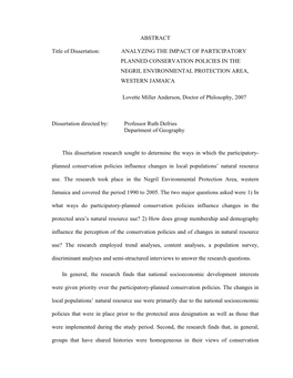 Analyzing the Impact of Participatory-Plannded Conservation Policies in the Negril Environmental Protection Area, Western, Jamaica