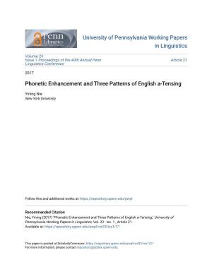 Phonetic Enhancement and Three Patterns of English A-Tensing