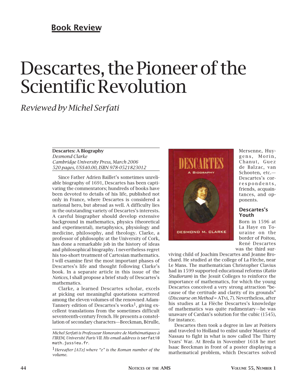 Descartes, the Pioneer of the Scientific Revolution Reviewed by Michel Serfati