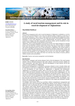 A Study of Rural Tourism Management and Its Role in Rural Development of Afghanistan