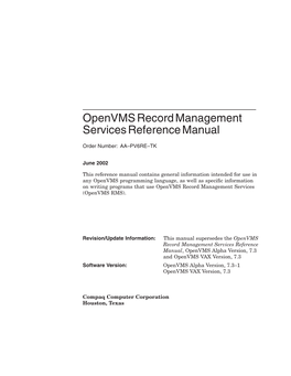 Openvms Record Management Services Reference Manual