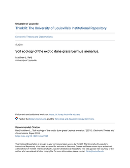 Soil Ecology of the Exotic Dune Grass Leymus Arenarius