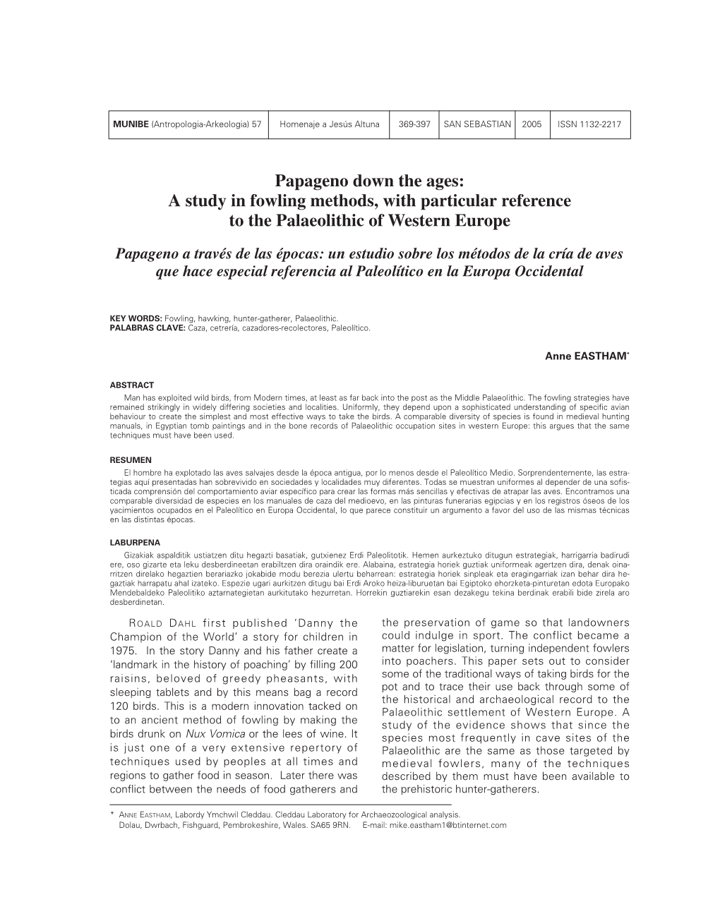 A Study in Fowling Methods, with Particular Reference to the Palaeolithic of Western Europe