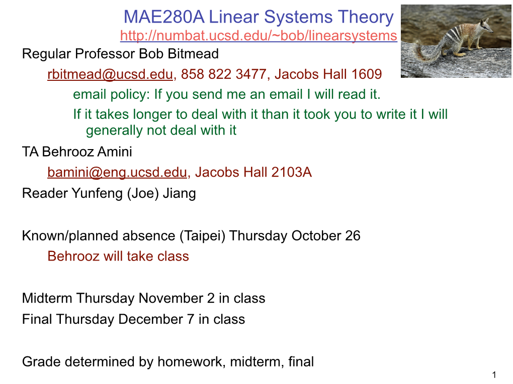 MAE280A Linear Systems Theory