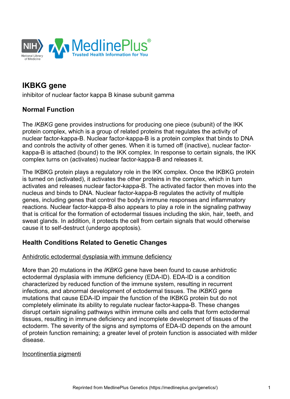 IKBKG Gene Inhibitor of Nuclear Factor Kappa B Kinase Subunit Gamma