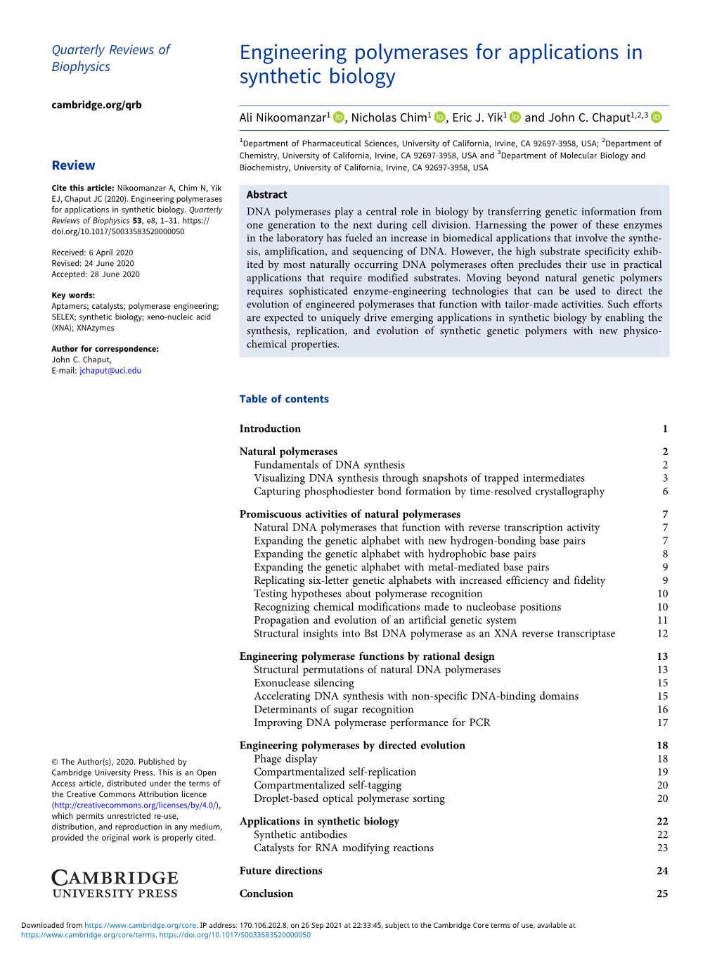 Engineering Polymerases for Applications in Synthetic Biology