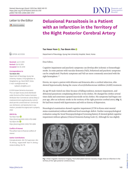 Delusional Parasitosis in a Patient with an Infarction in the Territory of the Right Posterior Cerebral Artery