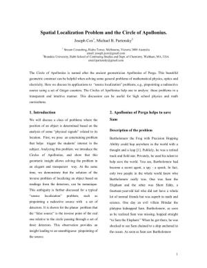 Spatial Localization Problem and the Circle of Apollonius. Joseph Cox1, Michael B