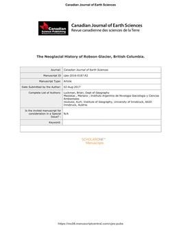 The Neoglacial History of Robson Glacier, British Columbia