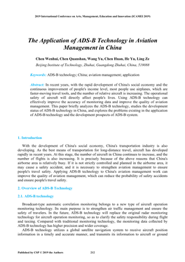 The Application of ADS-B Technology in Aviation Management in China