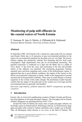 Monitoring of Pulp Mill Effluents in the Coastal Waters of North Estonia