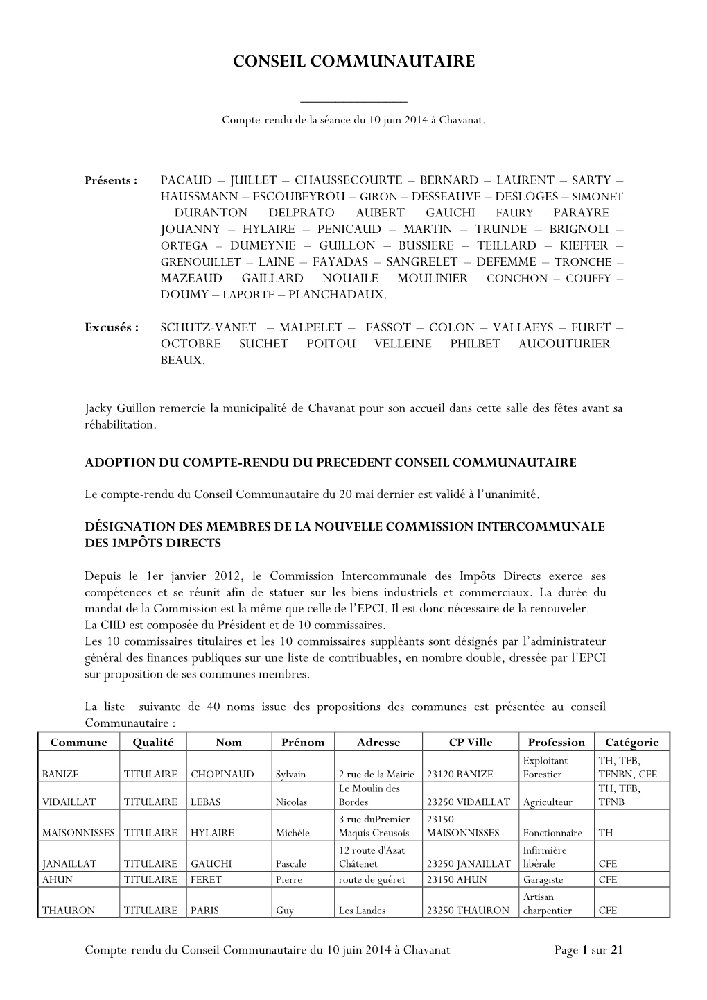 Conseil Communautaire