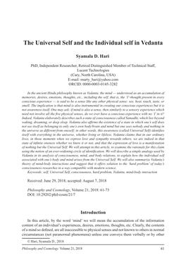 The Universal Self and the Individual Self in Vedanta