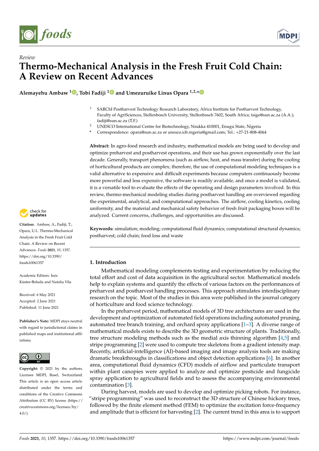 Thermo-Mechanical Analysis in the Fresh Fruit Cold Chain: a Review on Recent Advances