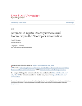 Advances in Aquatic Insect Systematics and Biodiversity in the Neotropics: Introduction David E