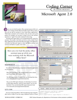 Coding Corner by JUSTIN MCLEAVY Microsoft Agent 2.0
