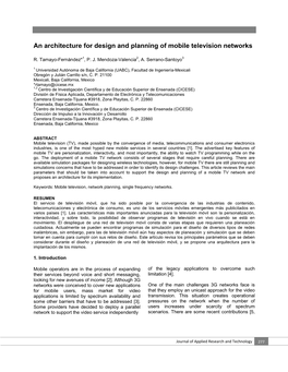 An Architecture for Design and Planning of Mobile Television Networks