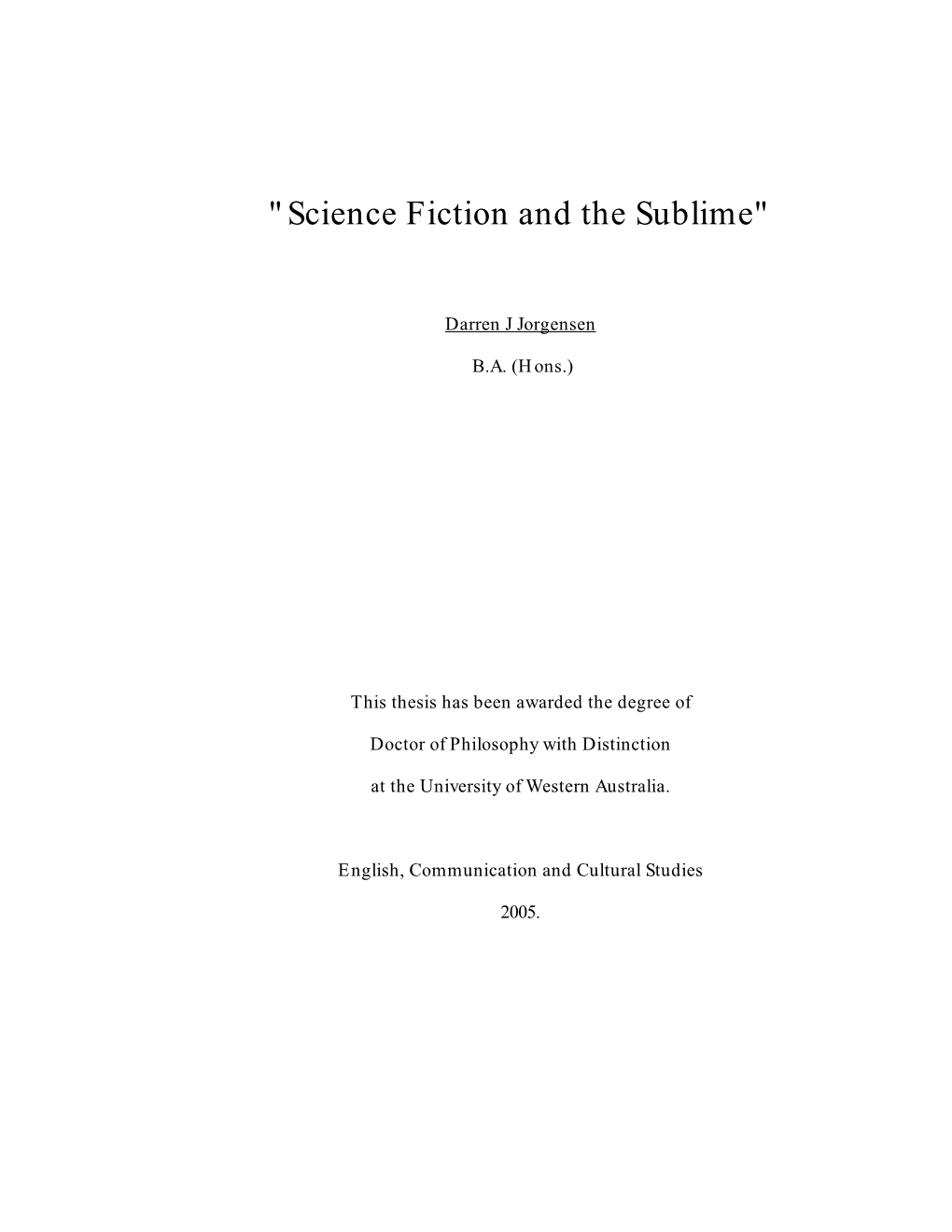 "Science Fiction and the Sublime"