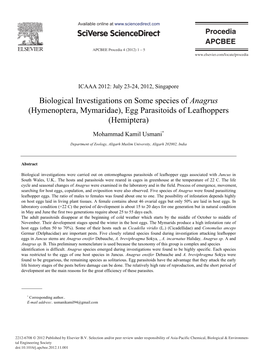 Biological Investigations on Some Species of Anagrus (Hymenoptera, Mymaridae), Egg Parasitoids of Leafhoppers (Hemiptera)