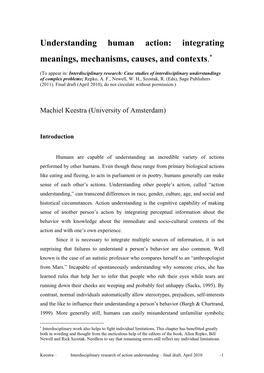 Understanding Human Action: Integrating  Meanings, Mechanisms, Causes, and Contexts