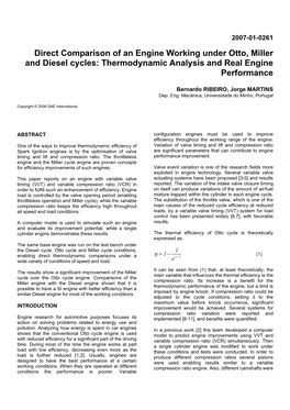 Direct Comparison of an Engine Working Under Otto, Miller and Diesel Cycles: Thermodynamic Analysis and Real Engine Performance