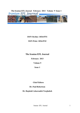 The Iranian EFL Journal February 2013 Volume 9 Issue 1