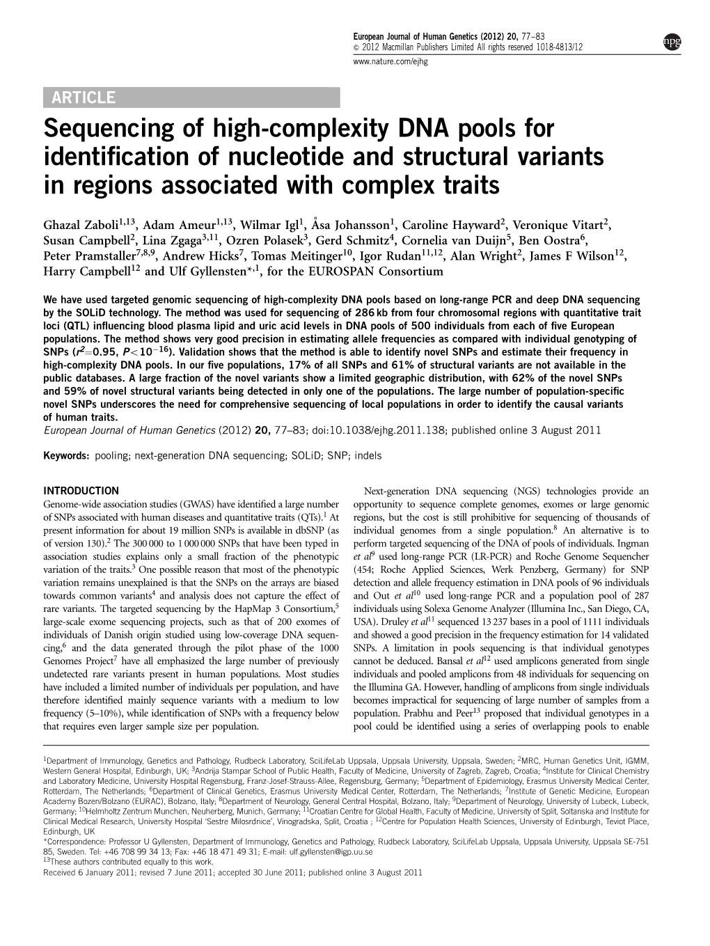 Sequencing of High-Complexity DNA Pools for Identification of Nucleotide