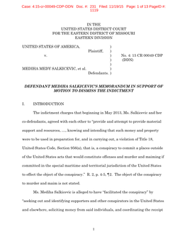 Defendant's Memorandum in Support of Motion to Dismiss the Indictment