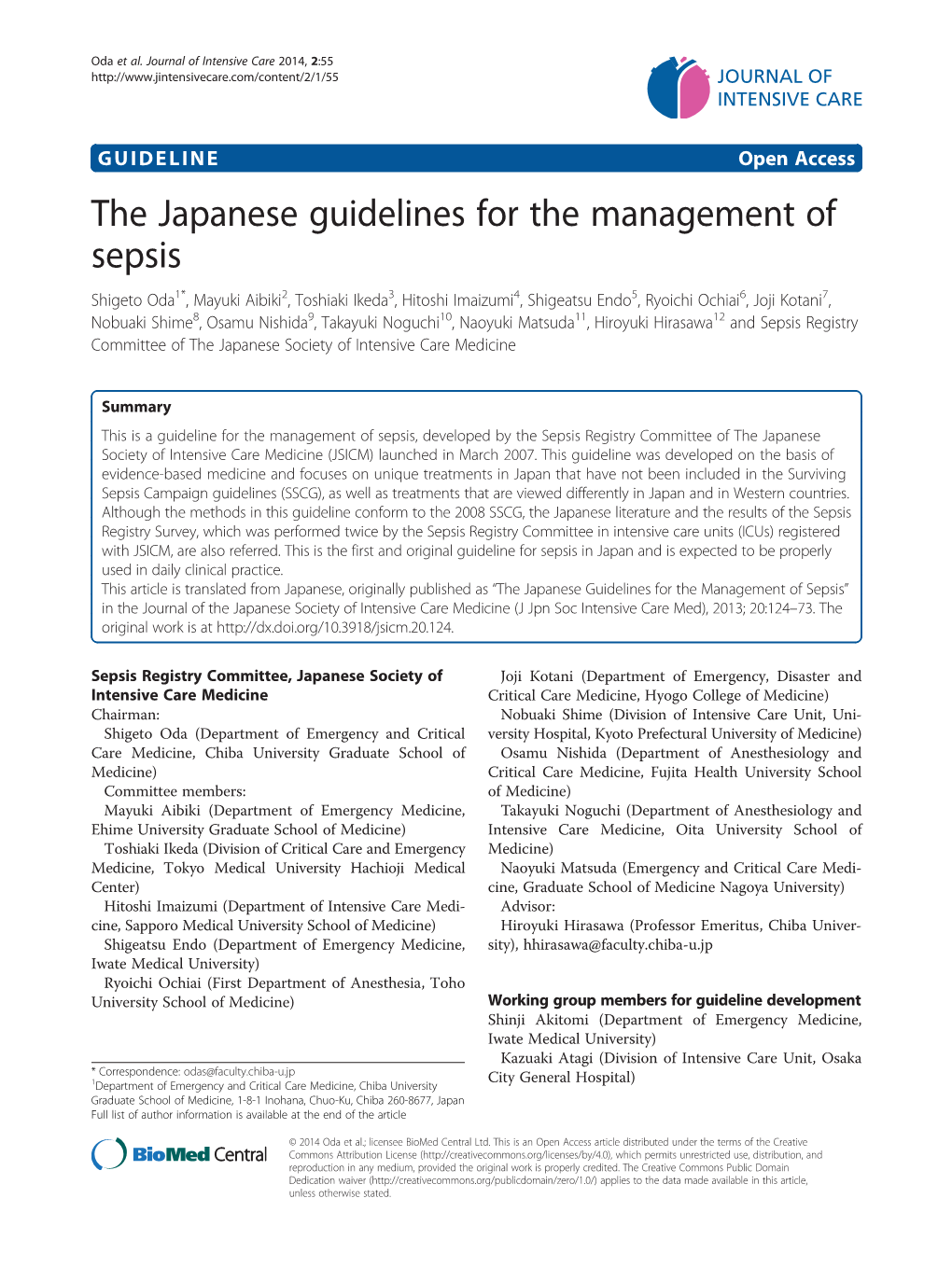 The Japanese Guidelines for the Management of Sepsis