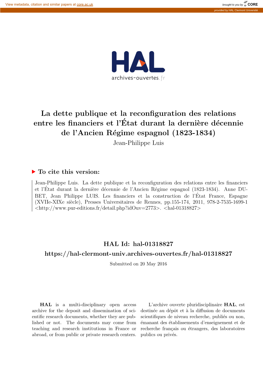 La Dette Publique Et La Reconfiguration Des Relations Entre Les Financiers Et L'état Durant La Dernière Décennie De L'