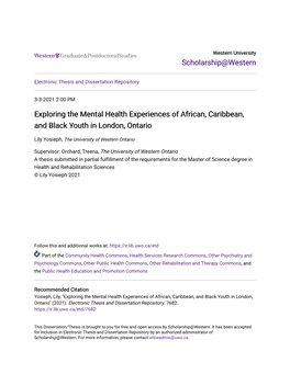 Exploring the Mental Health Experiences of African, Caribbean, and Black Youth in London, Ontario