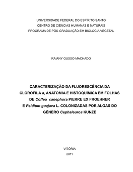 CARACTERIZAÇÃO DA FLUORESCÊNCIA DA CLOROFILA A, ANATOMIA E HISTOQUÍMICA EM FOLHAS DE Coffea Canephora PIERRE EX FROEHNER E Psidium Guajava L