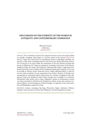 Discussions on the Eternity of the World in Antiquity and Contemporary Cosmology