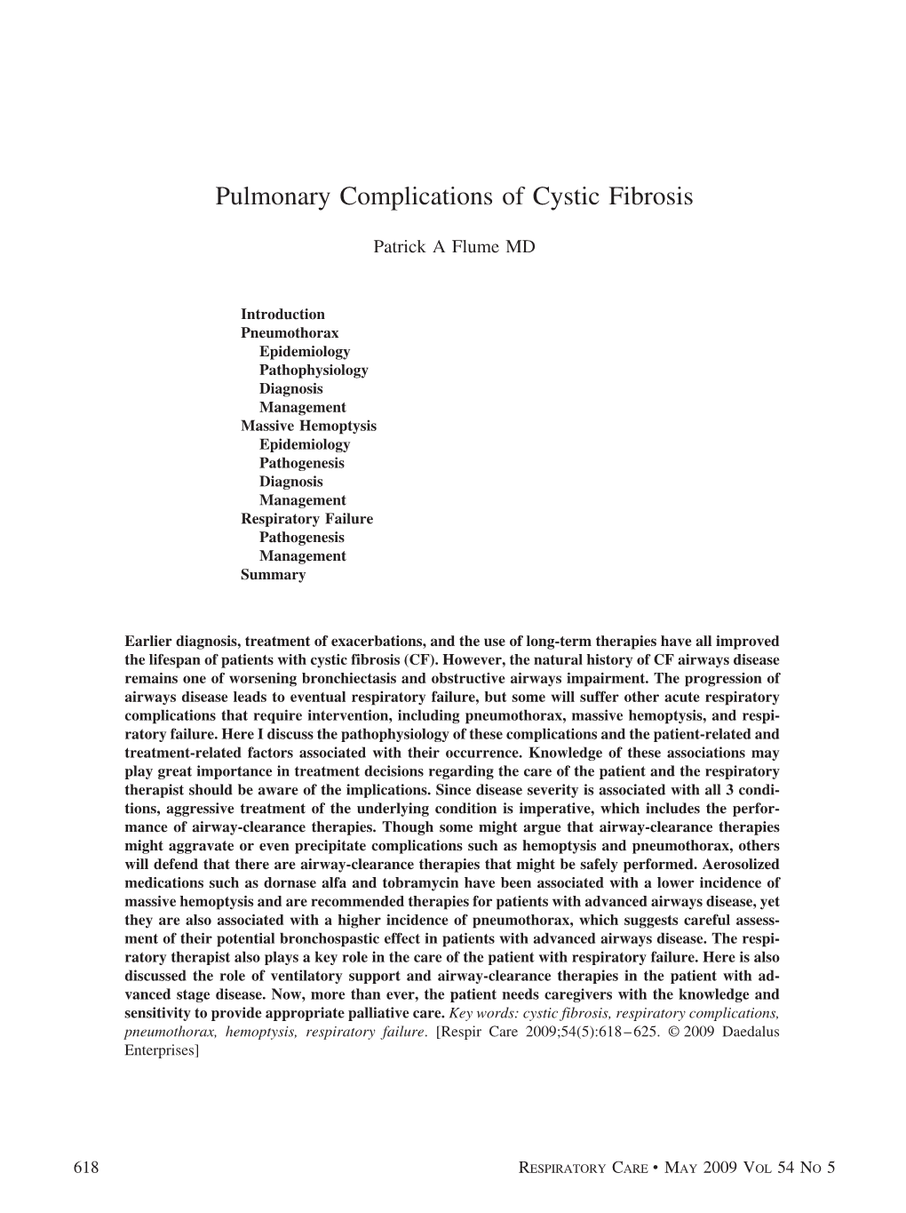 Pulmonary Complications of Cystic Fibrosis