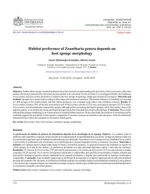 Habitat Preference of Zoantharia Genera Depends on Host Sponge Morphology