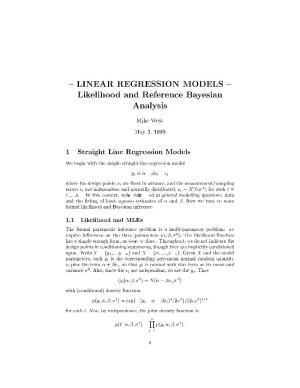 LINEAR REGRESSION MODELS Likelihood and Reference Bayesian
