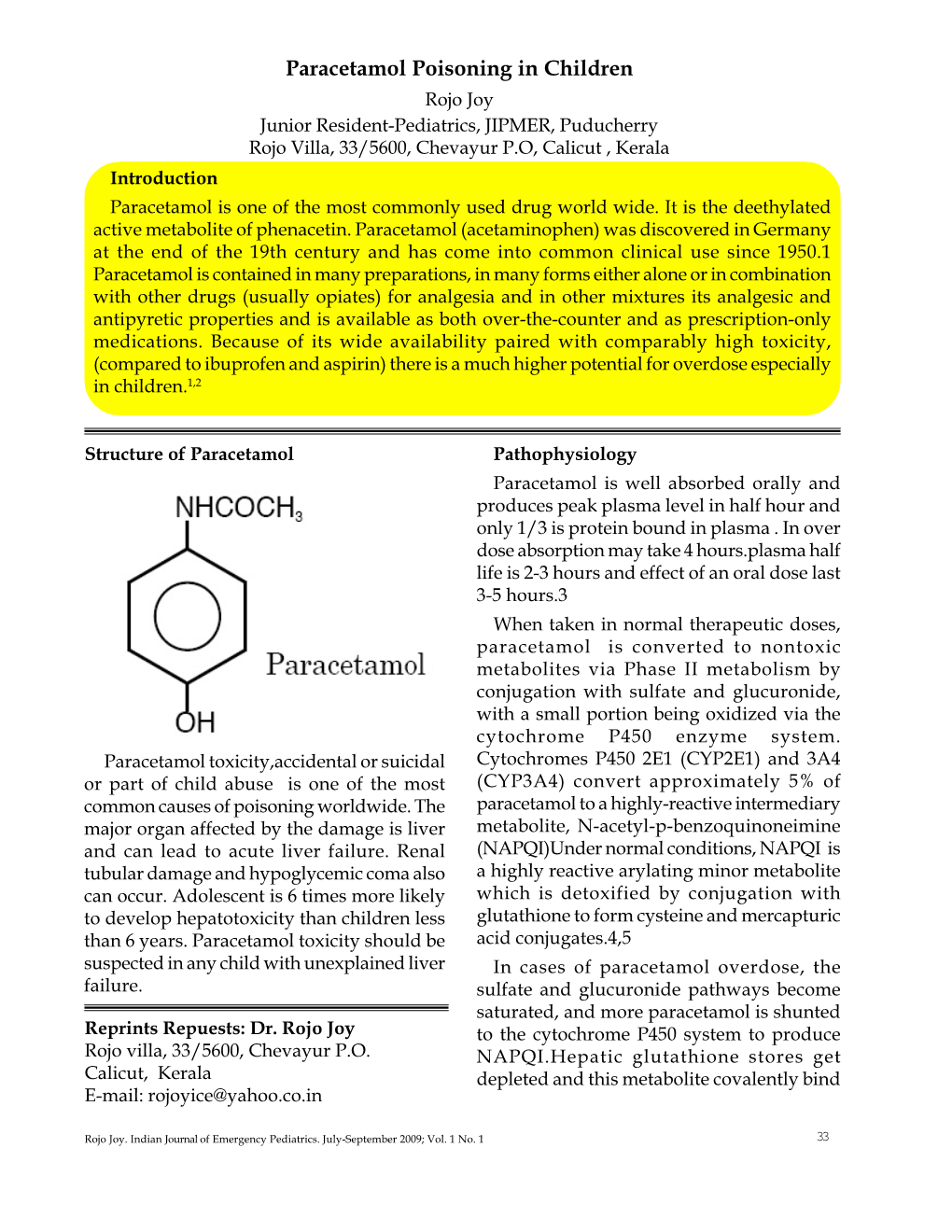 Paracetamol Poisoning in Children