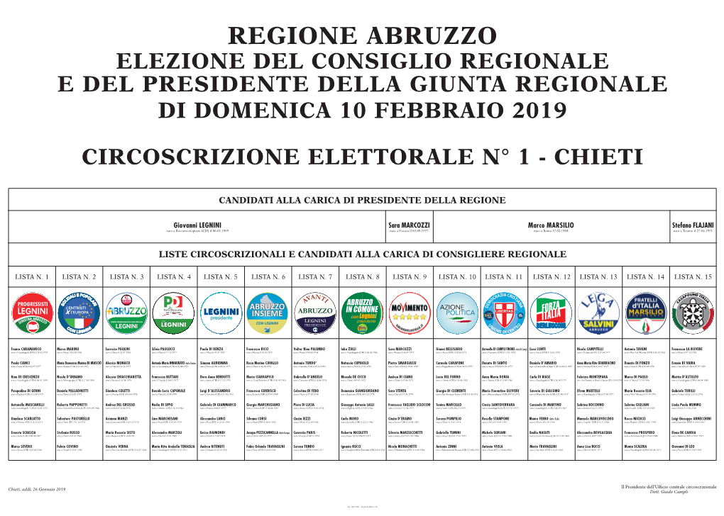 Candidati Alla Carica Di Presidente Della Regione Liste Circoscrizionali E