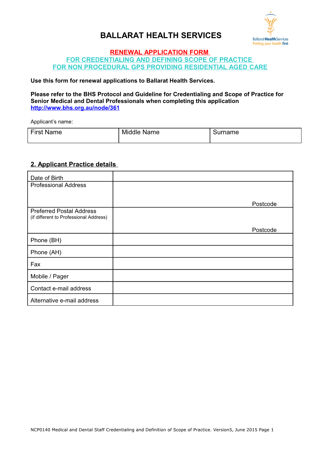 Appendix 3 Application Form General Practitioner