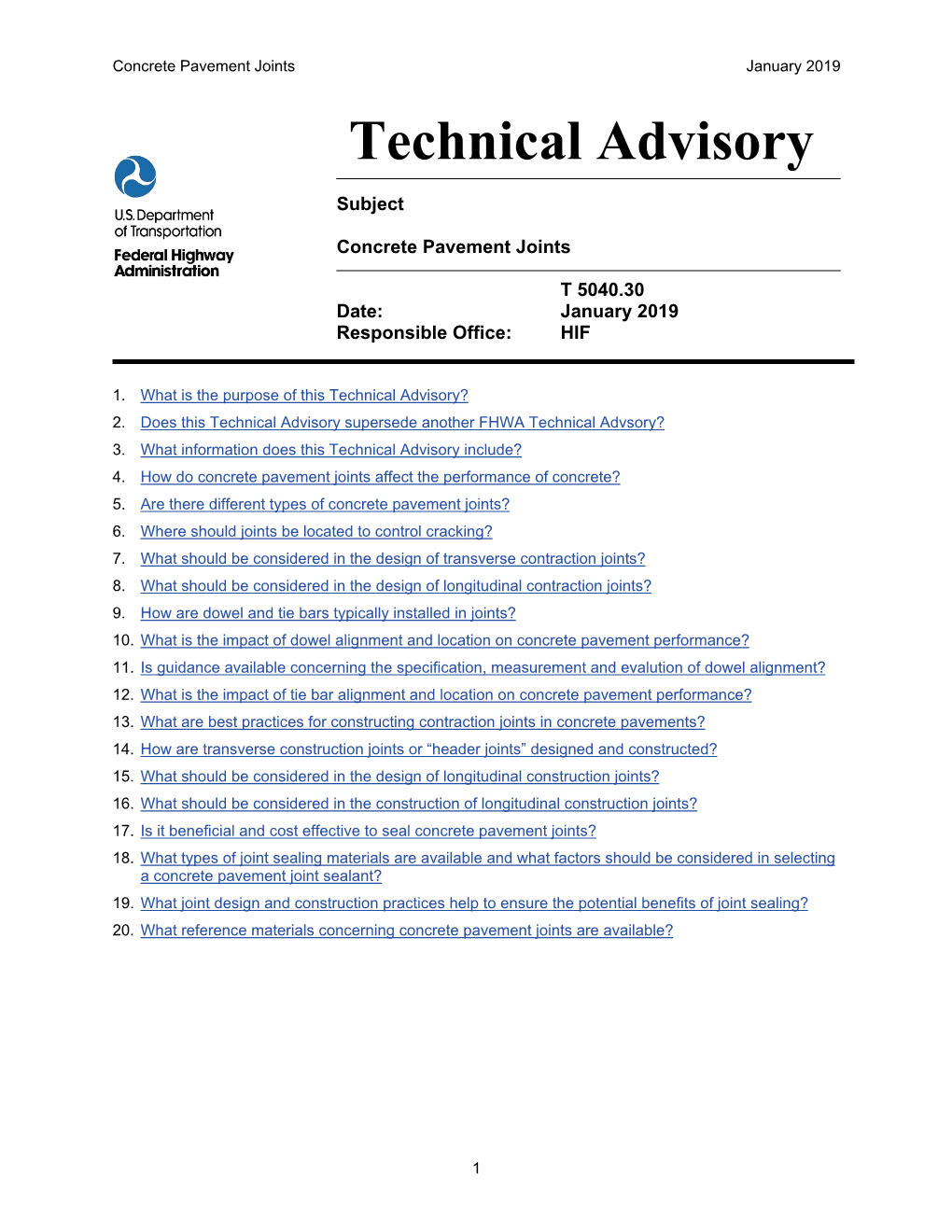 Concrete Pavement Joints January 2019 Technical Advisory