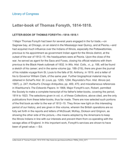 Letter-Book of Thomas Forsyth, 1814-1818