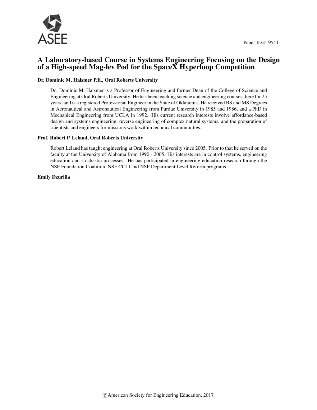 A Laboratory-Based Course in Systems Engineering Focusing on the Design of a High-Speed Mag-Lev Pod for the Spacex Hyperloop Competition