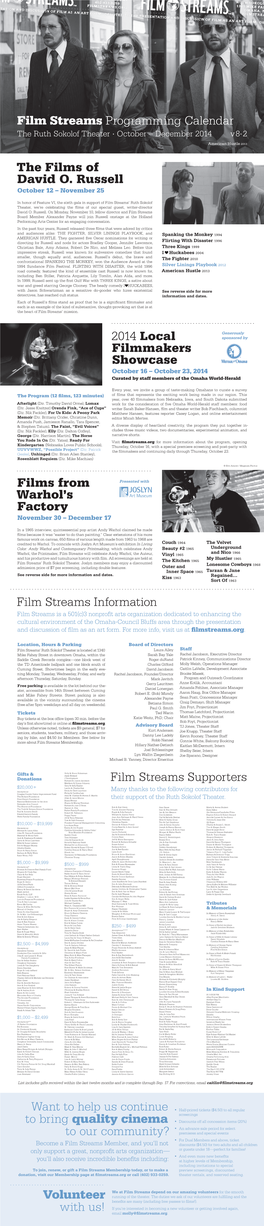 Film Streams Programming Calendar Film Streams Supporters the Films
